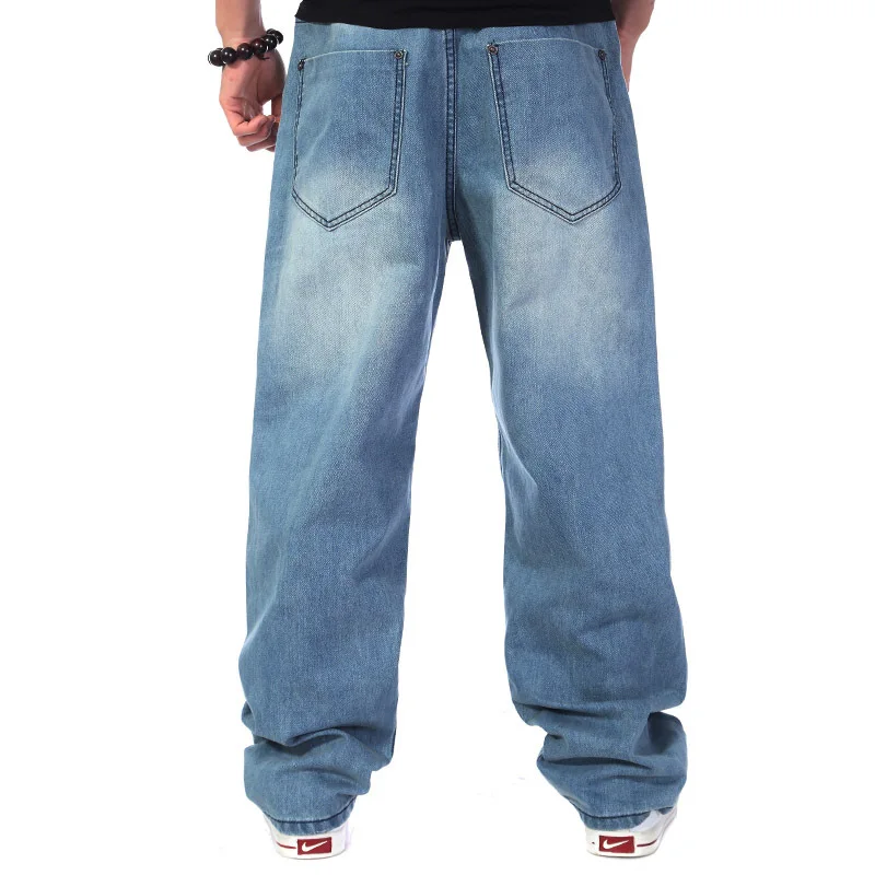 Autumn Large Men Jeans Cowboy Straight Loose Harem Denim Pants Casual Cotton Loose Wide Leg Trousers Blue Plus Size 30-46