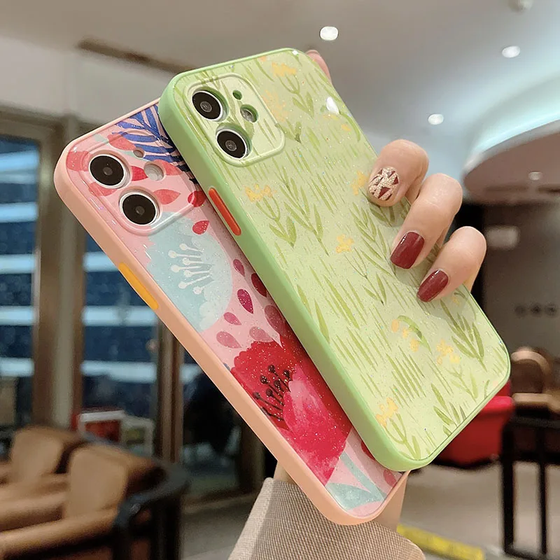 

Cute Glitter Flower Phone Case For iPhone 12 11 Pro Max 7 8 Plus X XR XS Max Mini Camera Protection shockproof Back Cover