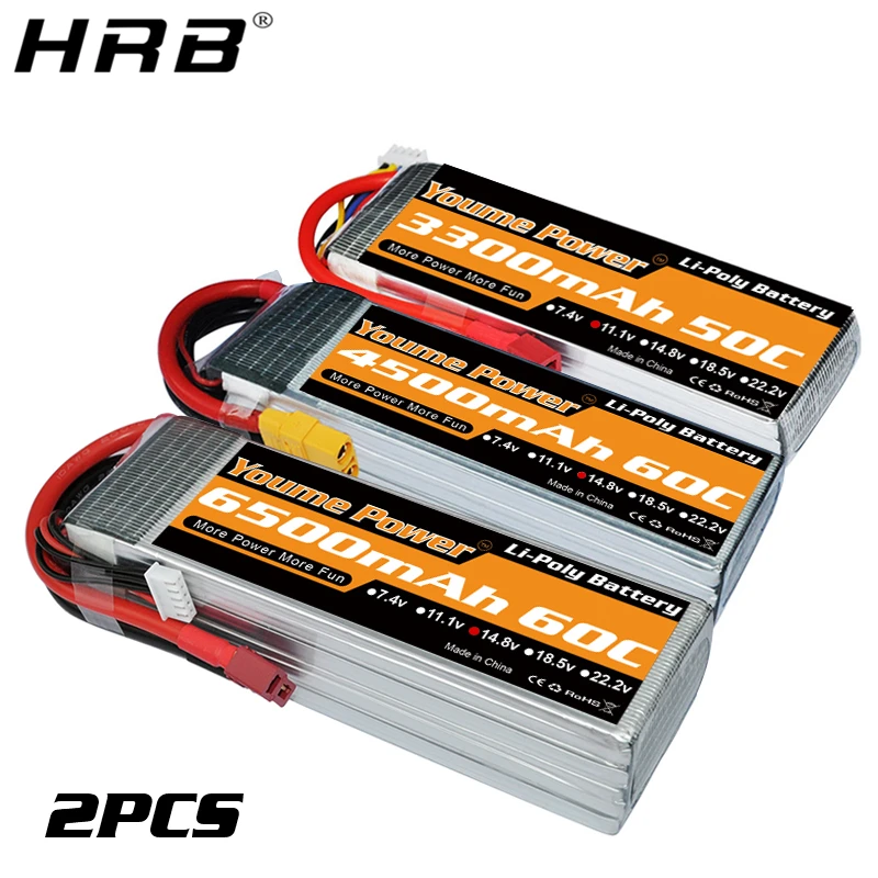 2 шт youme lipo батарея 3300mah 4500mah 5200mah 6200mah 6500mah t deans ec5 xt90 3s 111 v 2s 74 v 4s 14
