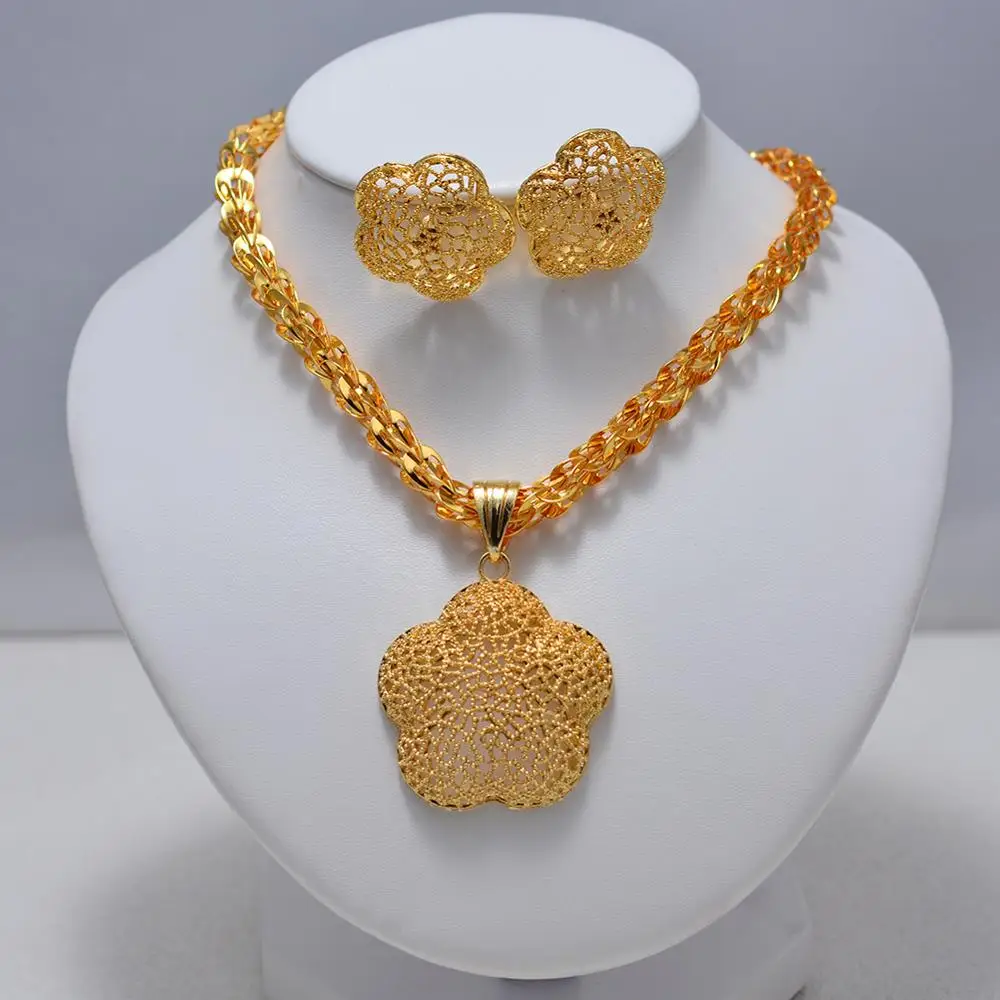 

luxury dubai Arab Africa Flower jewelry set Pendant Necklace Earrings Sets Women Girl Jewelries Papua New Guinea Beads Jewelry