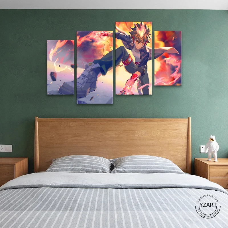 Нерамированный 4-х частный постер Sawada Tsunayoshi из аниме Katekyo Hitman Reborn для украшения комнаты на холсте.