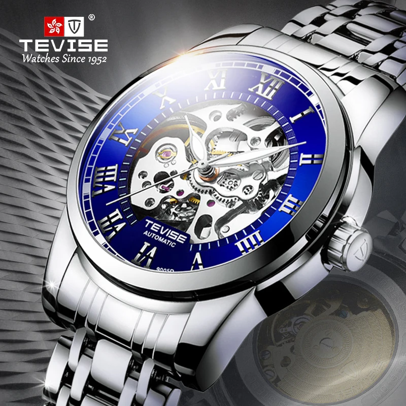 Оригинальный TEVISE Самовзводные мужские наручные часы Skeleton Tourbillon хронограф