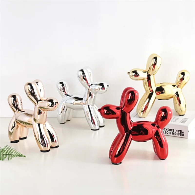 

Nordic Ceramics Electroplating Balloon Dog Sculpture Modern Living Room Desktop Animal Decor Ornament Dog Crafts