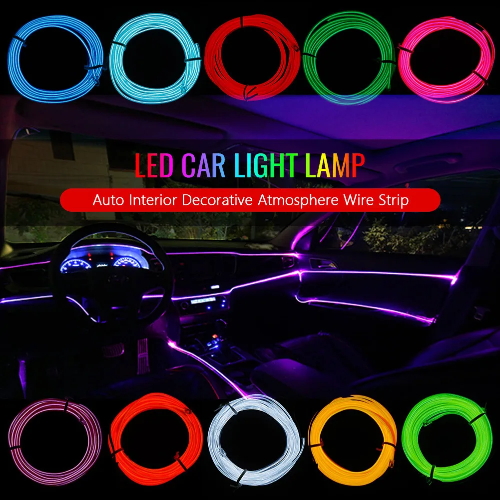 

DC 12V Automobile Atmosphere Lamp Car Interior Lighting LED Strip Decoration Garland Wire Rope Tube Line Flexible Neon Light