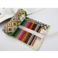 fashion pattern canvas roll up pencil wrap 364872 holes travel drawing coloring pencils pouch for artist