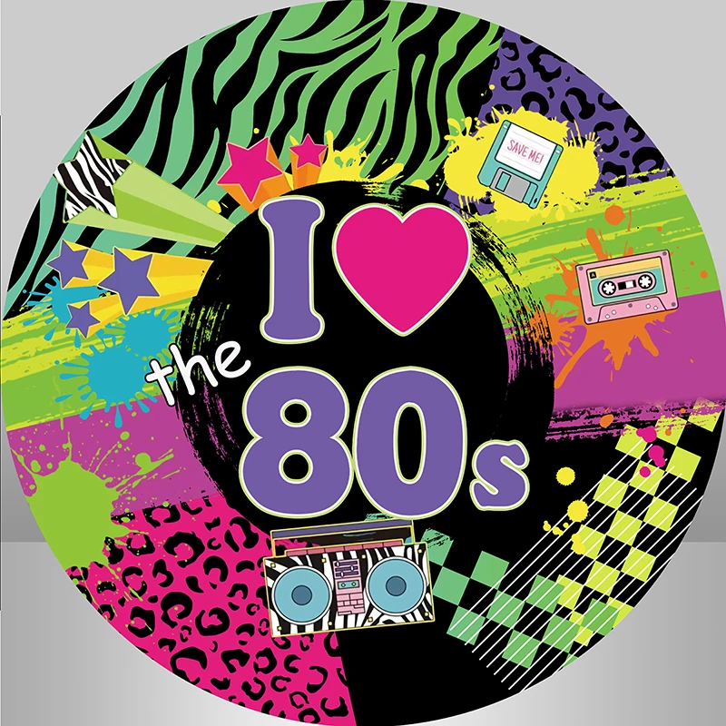 

80s 90s Disco Party Round Backdrop Music Dance Show Time Stage Recorder Ball Photo Circle Background Photophone Photocall