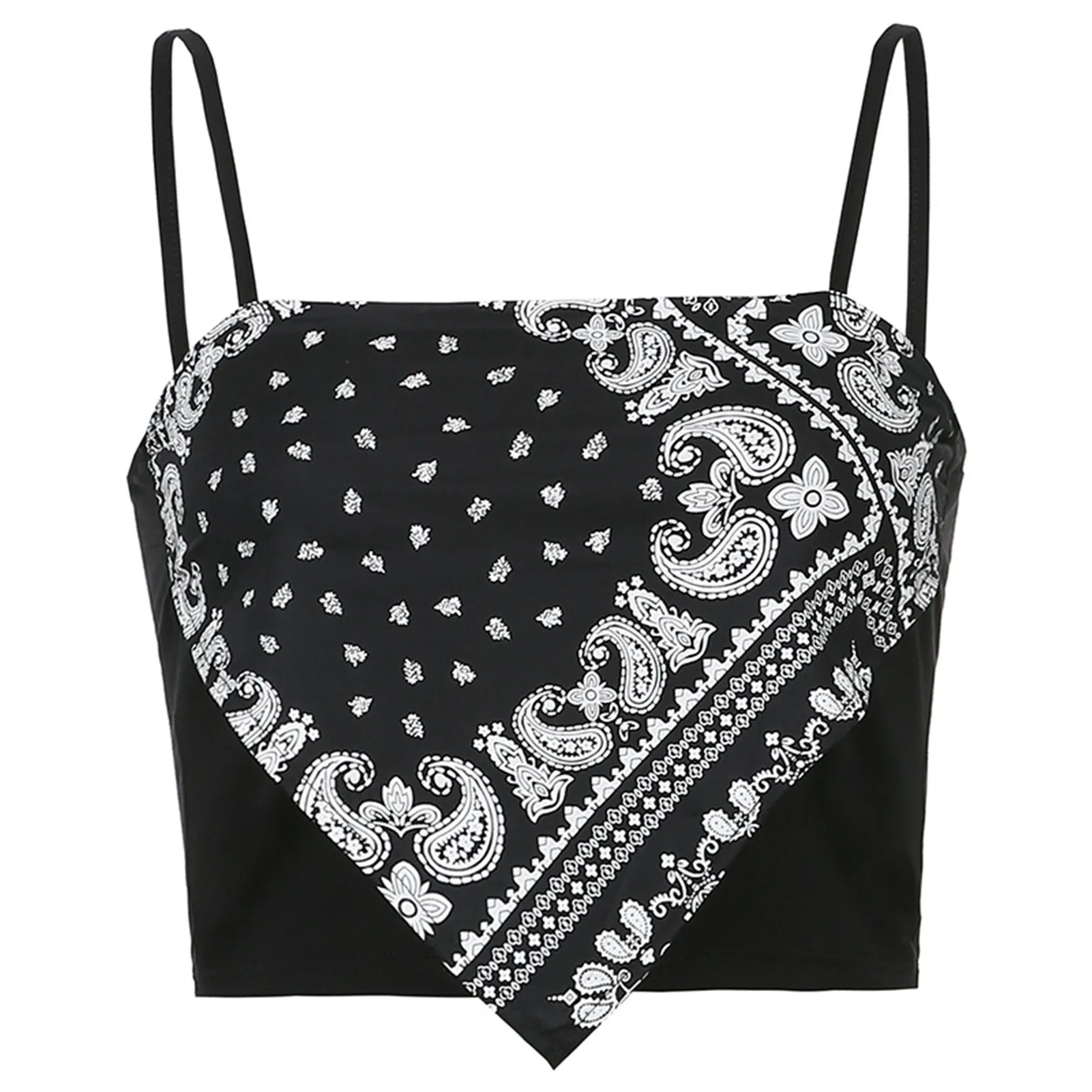 

Triangle Scarf Design National Style Fashion Printed Crop Tops Women Sleeveless Corset Vest Top Cropped Backless Club Top Tanks