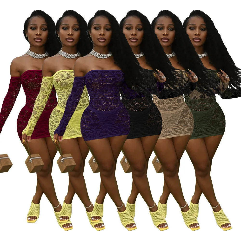 

Sexy Women Dress Slash Neck Lace Up Mini Dress See Through Solid Color Party Night Clubwear Clothes For Women Vestidos