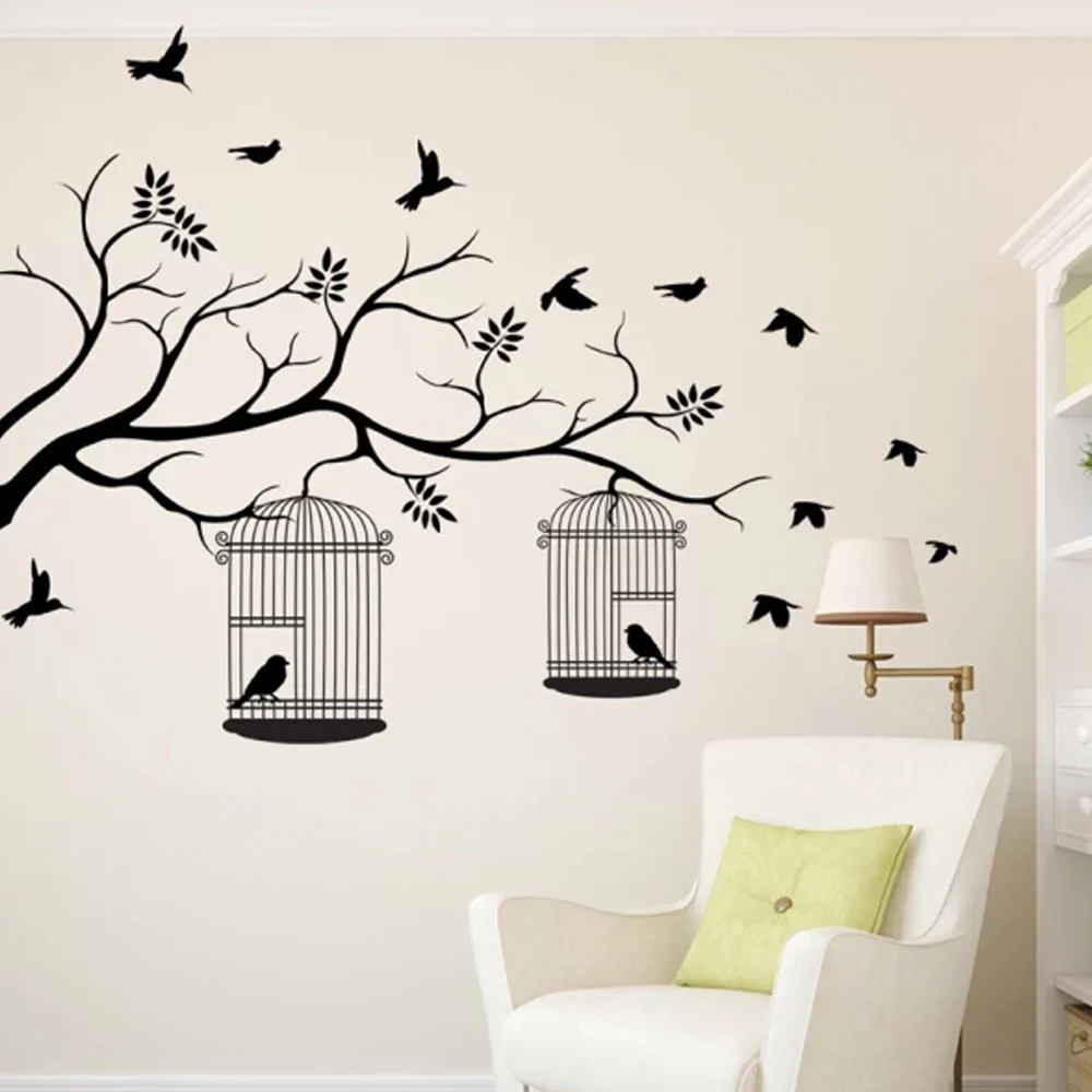 

Creative Quotes Writing Family Rules With Branch Leaves Birds Wall Sticker Vinyl Art Home Decor Living Room Textual Decals
