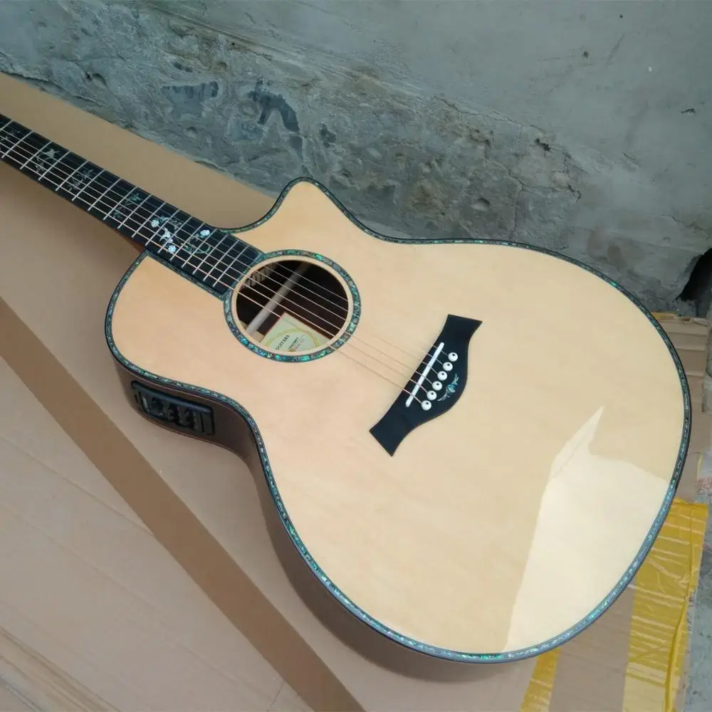 

Новинка 2019, акустическая гитара Abalone T 916, гитара из эбенового дерева с отверстием из твердой ели, бесплатная доставка