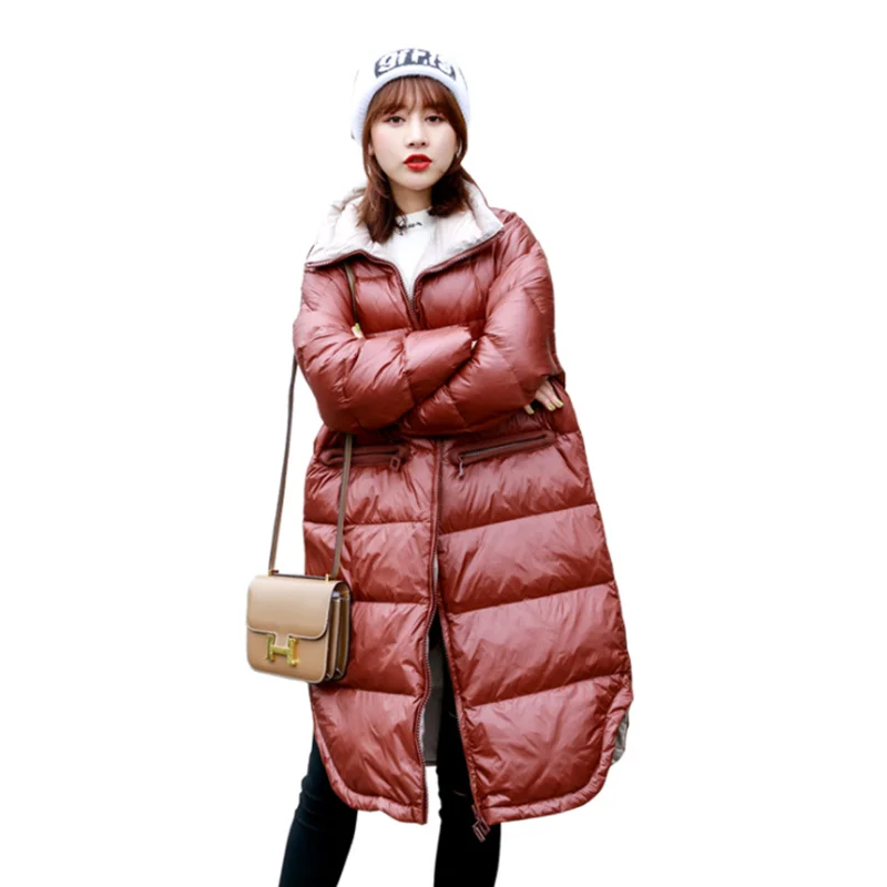 Женский длинный пуховик однотонный теплый свободный из хлопка зима 2019 | Женская