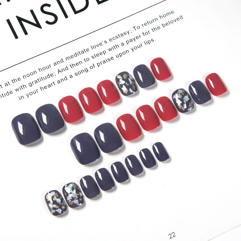 24 шт. полное покрытие квадратные нажимные ногти фиолетовая Золотая фольга