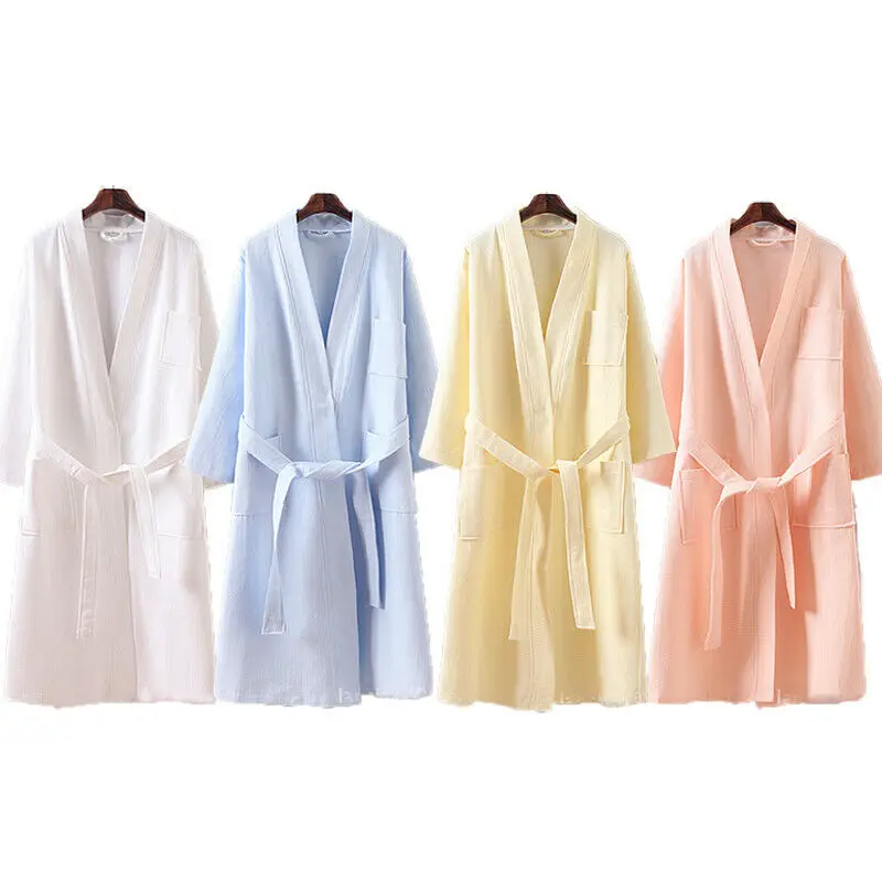 Men and Women Cotton Couple Bathrobe Robes Spring White Robe Gown Plus Size Cotton Waffle Couple Bathrobe