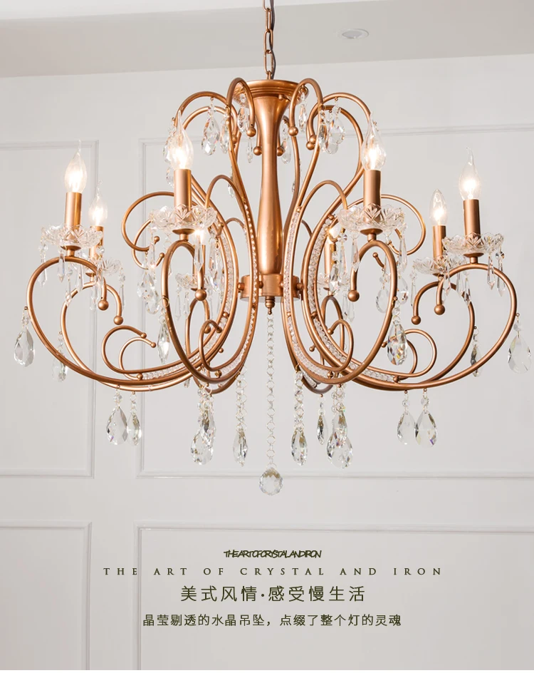 

American style chandelier living room dining room lamp bedroom chandelier modern minimalist rose gold crystal chandelier