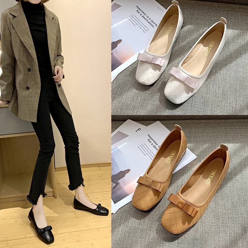 Большие размеры 35 41 женская обувь на низком каблуке Черные слипоны классические