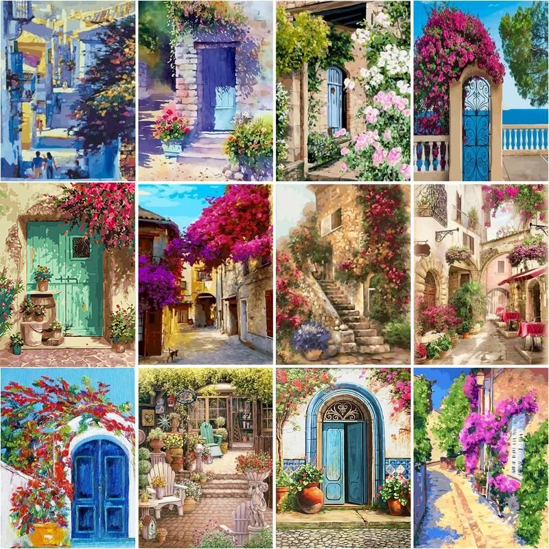

SDOYUNO Paint By Number Canvas Painting Kits Children Landscape Town Oil Painting HandPainted Drawing On Canvas Home Decor