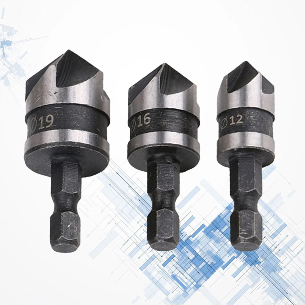 

3Pcs 90 Degree Carbon Steel Hexagonal Handle Carpenter's Five-Edged Chamfer Woodworking Hole Opener