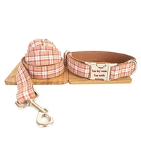 hot sale 120cm long fashion cottonnylon rope dog leash elegant grid plaid design puppy dogs collarleash sets pet products