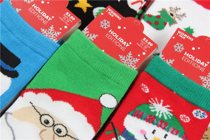 1 pair Casual Women Christmas socks Funny Cartoon Snowman Santa Claus elk flake socks Cotton Christmas Gift for women