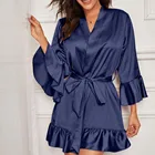 Для женщин сексуальный кружевной 2021 ночное белье пижамы шелковая ночная сорочка ночная рубашка с оборками банный халат Пижама Женская