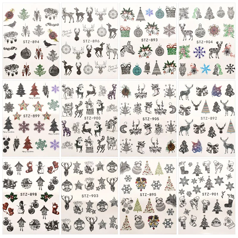 12 шт./компл. ногтей Водные Наклейки Новый год передачи Стикеры Зимний