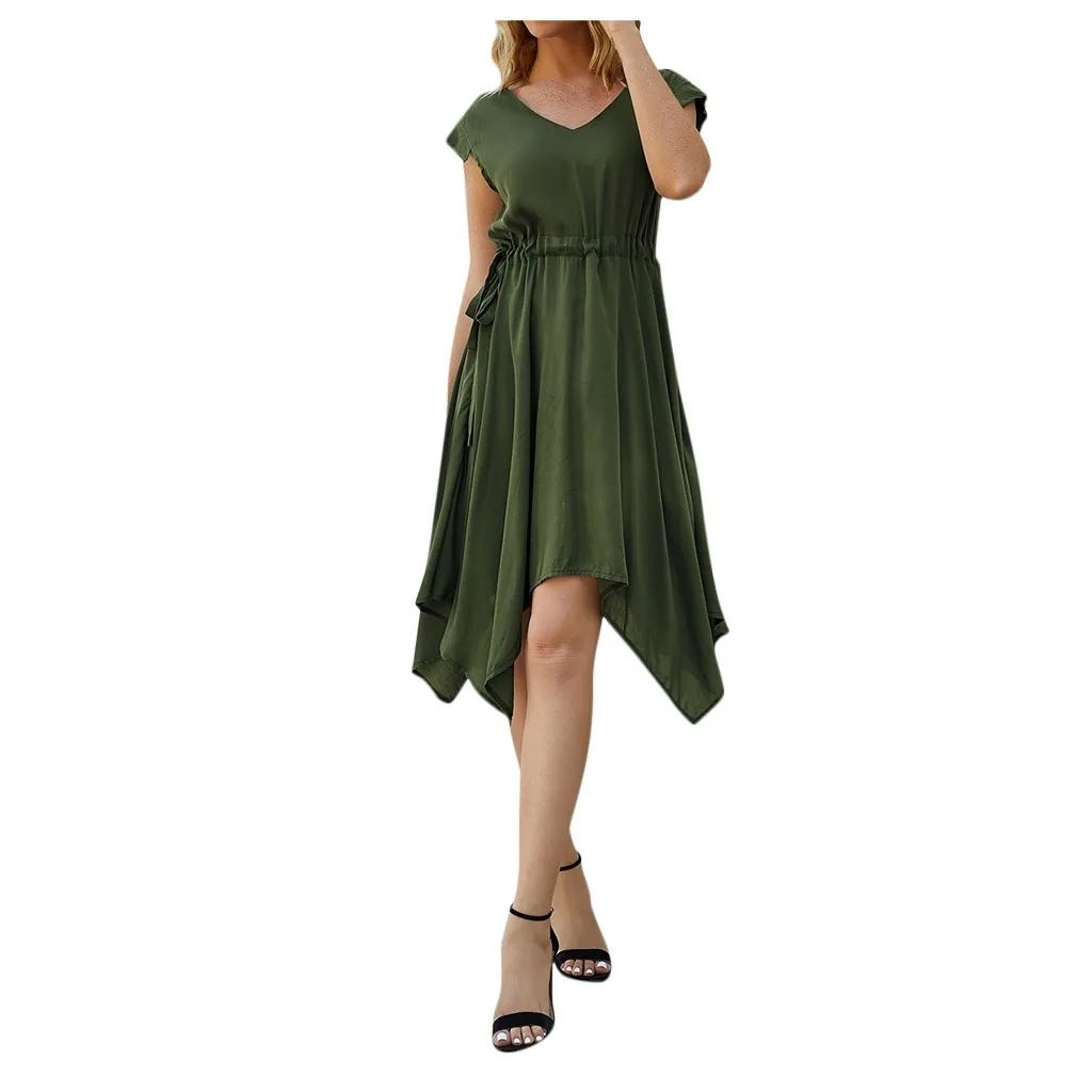 

Home&Nest Women's Sexy Summer Mini Dress Ladies Knot Solid V Neck Sleeveless Mermaid Summer Dress Party Beach Dresses Vestidos
