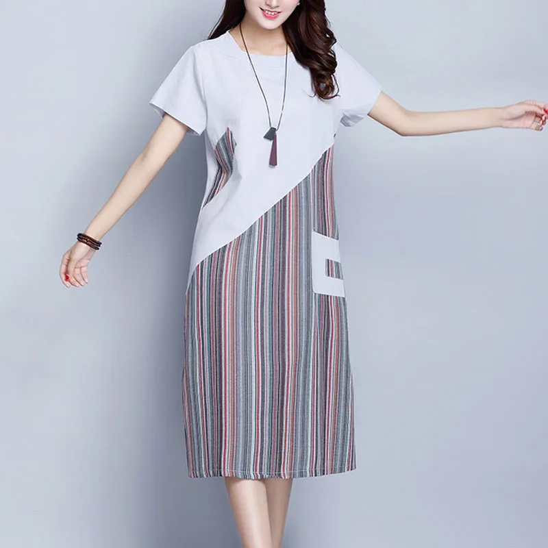 Платье женское трапециевидное в полоску короткое свободное повседневное