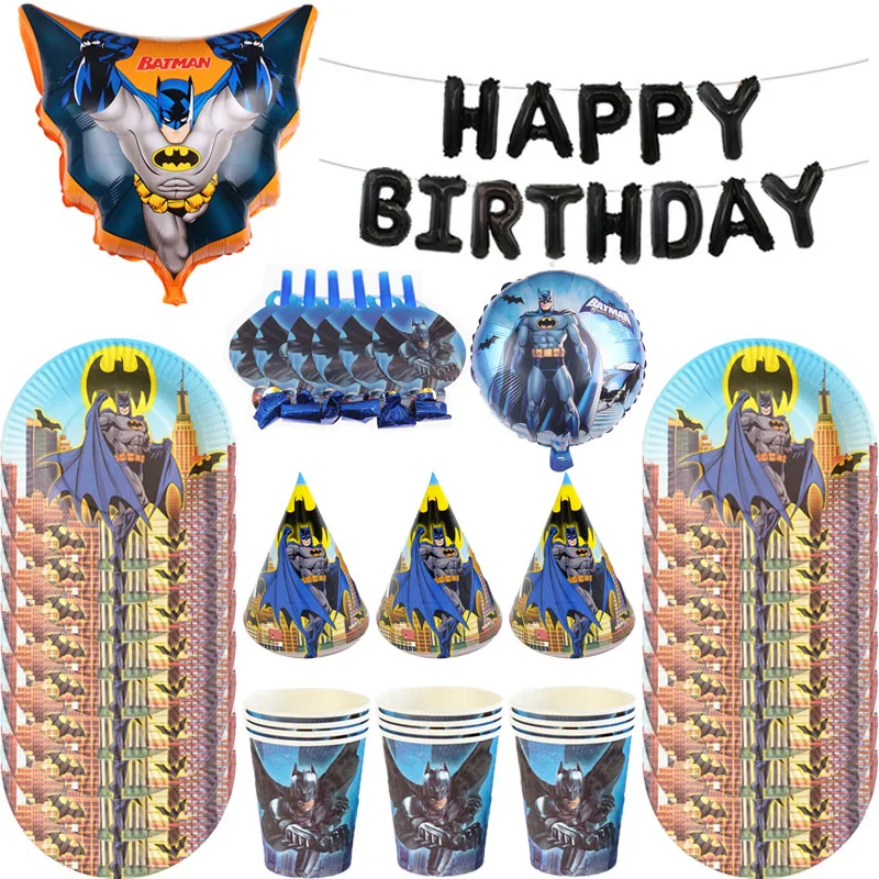 

Bat Party man supplies Set Box Napkins Plates Tablecloth Cups Knives Forks Spoons Bat Birthday Party Decoration Kids