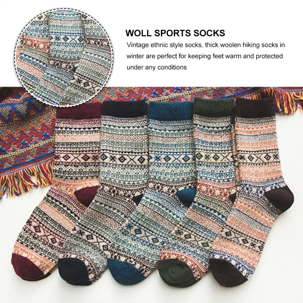 5 пар зимние носки теплые удобные этнические шерстяные муж|Шорты для настольного