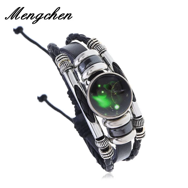 Новый дизайн светящийся браслет с 12 созвездиями кожаный очаровательный со