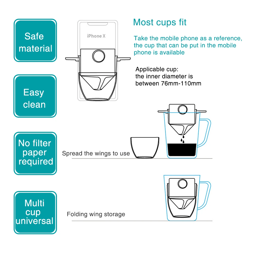 

Coffee Filter Set With Glass Cup Portable Drip Hand Brewed Coffee Holder Reusable Stainless Steel Kitchen Accessories