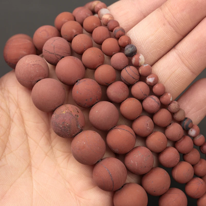 

Hesiod 4/6/8/10/12mm Natural Dull Polished Matte Flower Red Stone Round Loose Spacer Beads For DIY Jewelry Making Bracelet