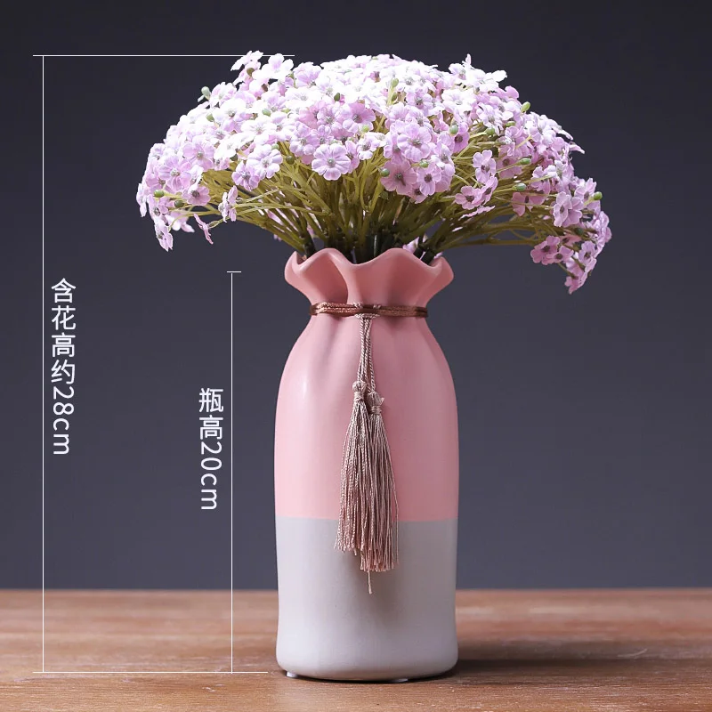 Vase with flowers Современная керамика ваза с ораментами лист лотоса с бахромой водная культура вазы мешок удачи Цветочная ваза центральный Свадебные украшения - Цвет: Vase with flowers