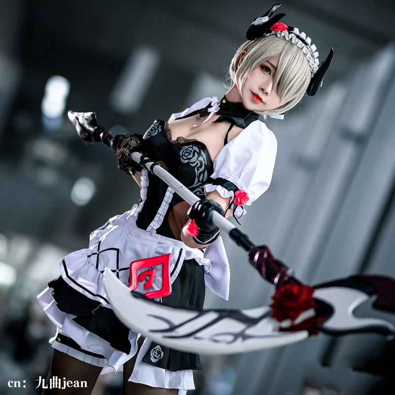 Аниме Honkai Impact 3 Рита россвис Валькирия Черная роза платье горничной косплей костюм полный комплект Хэллоуин Новинка