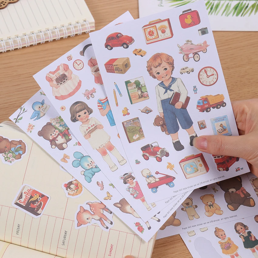 6 шт./компл. Kawaii для девочек Стикеры с куклами декоративные наклейки разных форм