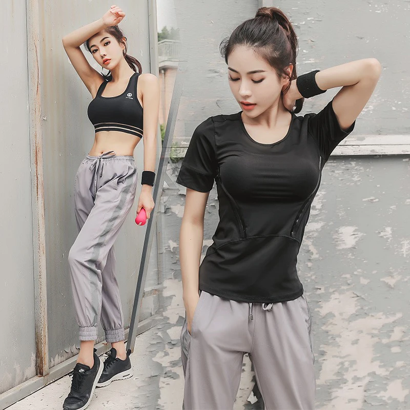Женский комплект для йоги тренажерного зала фитнеса теннисная рубашка + штаны