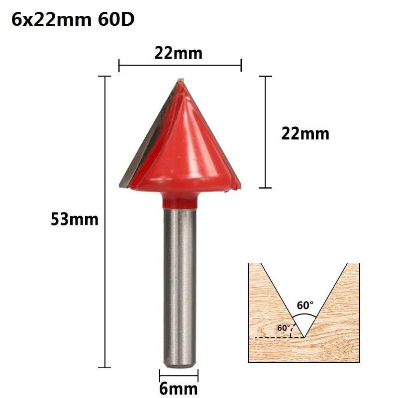 1pc 6x22x60D XCAN 1 шт. 60 градусов V Форма древесины фрезы с 10 мм диаметр 6 мм хвостовик древесины триммер 3D Фрезерный резак резьба по дереву нож - Длина режущей кромки: 1pc 6x22x60D