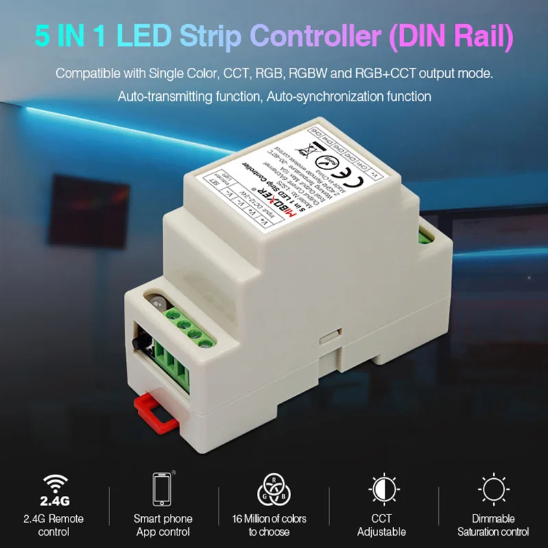 Контроллер Miboxer LS2S для светодиодных лент DIN-рейка 5 в 1 одиночных/CCT/ RGB /RGBW/ + CCT общий