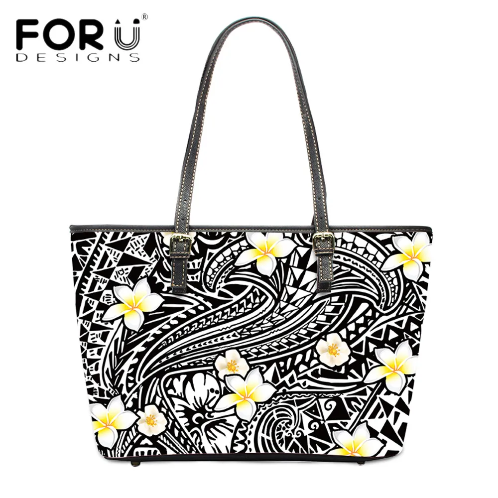 

FORUDESIGNS 2020 New Fashion Women Casual Handbag Hawaii Plumeria Polynesian Pattern Printing Lady Leather Shoulder Bag Bolsa