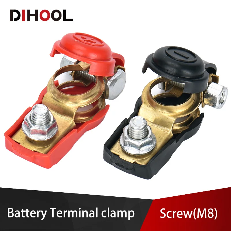 

Auto Battery Terminals Red Black Positive and Negative Connector with M8, Copper Clamp with Cover for Car,Boat,RV