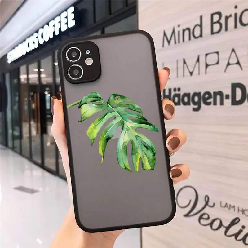 

ins Green big leaves Phone Case Matte Transparent for iPhone 7 8 11 12 s mini pro X XS XR MAX Plus mobile bags