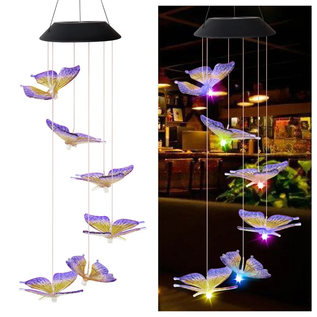 Бабочка светильник на солнечных батареях ветряной колокольчик с украшением в
