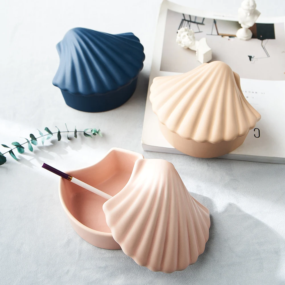 

Nordic creative ceramic shell shape ashtray smoking accessories Convenient easy to clean Home decoration living room ornaments