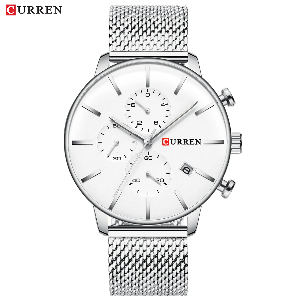 silver white Curren современная мода мужские спортивные кварцевые часы мужские многофункциональные водонепроницаемые сетчатые золотые наручные часы Horloges Mannen Прямая поставка - Цвет: silver white