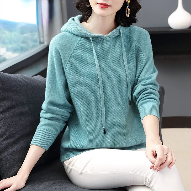 

Autumn and Winter New Hooded Sweater Knitted Sweater Loose Outer Wear Wool Bottoming Shirt Casual Long-sleeved Ladies Pullover