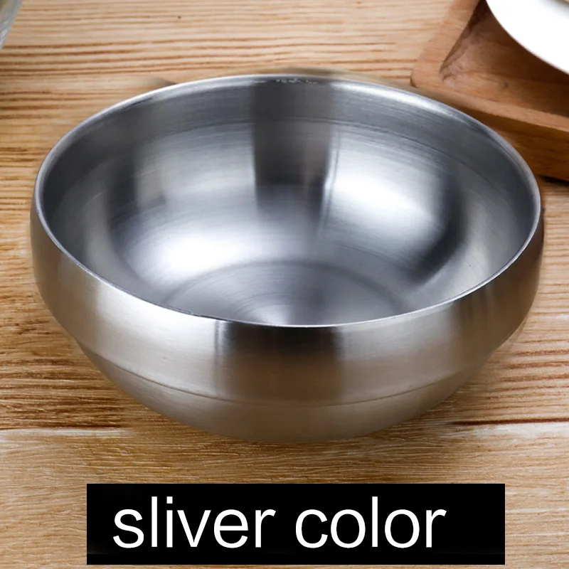 silver 【Video】 Двойная Толстая миска из нержавеющей стали, Корейская 304 полированная миска из нержавеющей стали для супа из риса - Цвет: silver