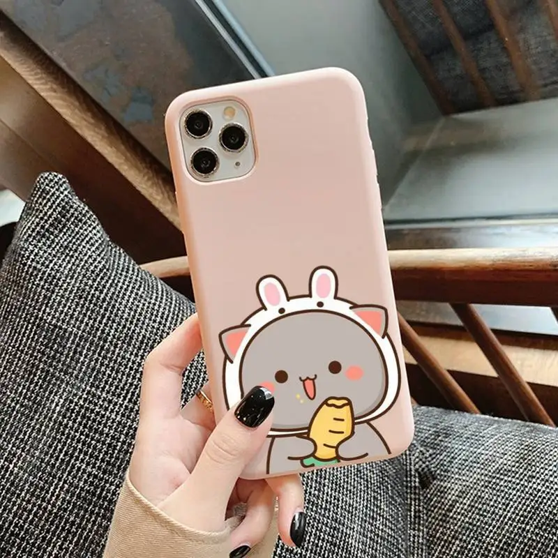 

Peach Mochi Cat Cartoon Phone Case Solid Color Soft Cover for iphone 13 11 Pro Max X XS Max XR 7 8 6 6S Plus Cases