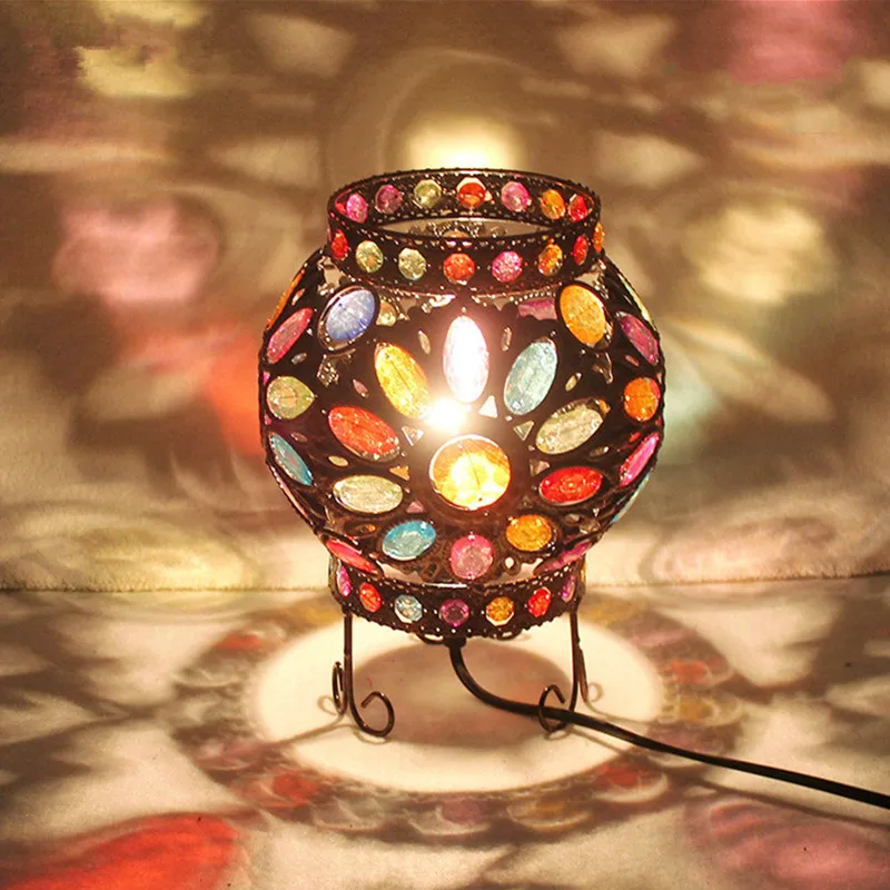 

Turkish Diamond Painting Crystal Table Lamp Table Glass Lamp Multi Color Dimming Bohemia Vintage Desk Lamp Bedroom Decor Lights