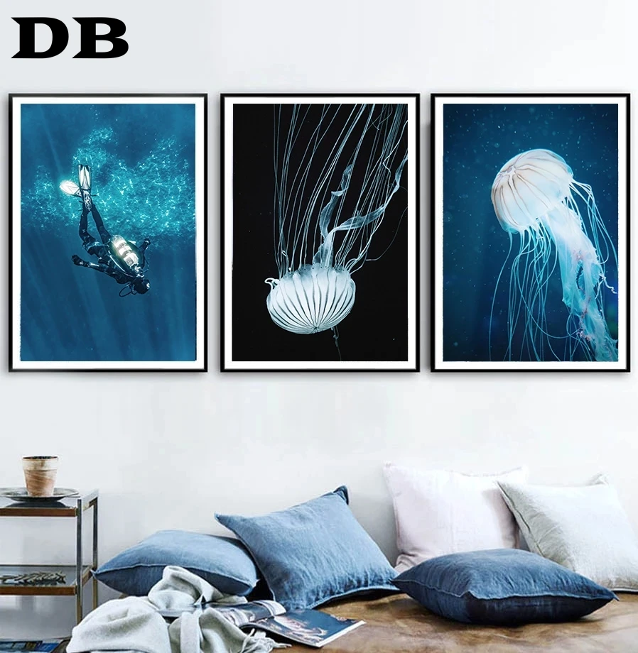 Дельфин медуза черепаха океан погружение на стену искусство холсте постеры и
