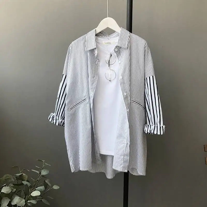 Новые весенне-летние блузы в полоску стиле преппи женские свободные модные